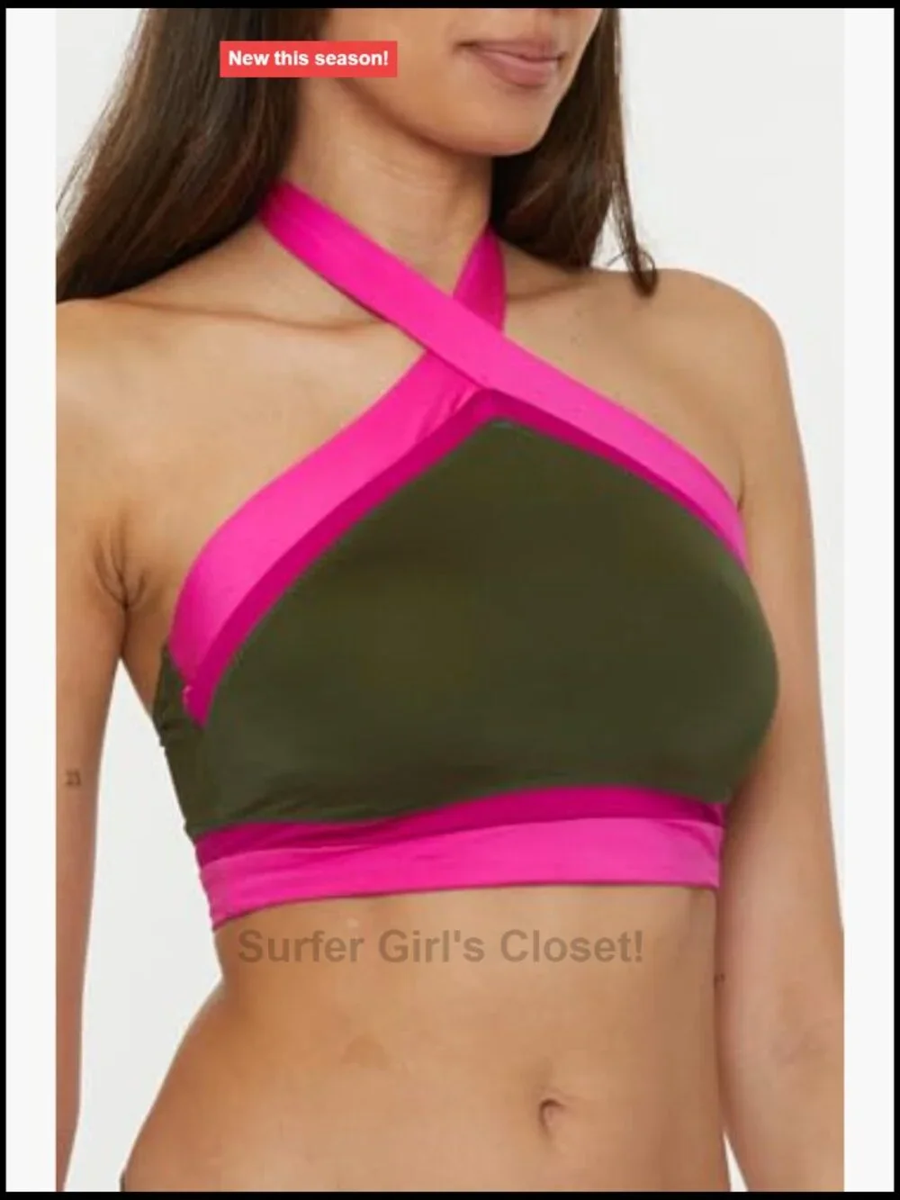 High Neck Bikini Top, Colorblock, Adjustable Tie Back, Swim Separates